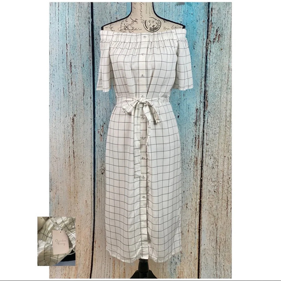 CHARLES HENRY NWT Ivory Checked Shirtdress - Picture 4 of 16